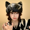 Nón beret nữ da PU bền đẹp, form phồng, tai mèo retro, màu trơn - Giá 57.800đ 4
