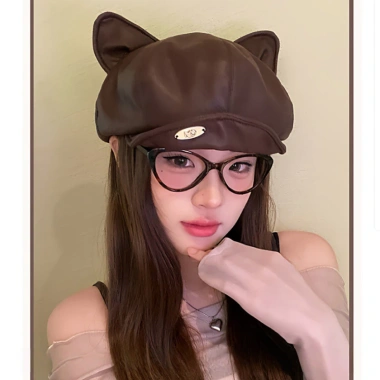 Nón beret nữ da PU bền đẹp, form phồng, tai mèo retro, màu trơn - Giá 57.800đ 5