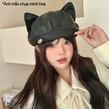 Nón beret nữ da PU bền đẹp, form phồng, tai mèo retro, màu trơn - Giá 57.800đ 6