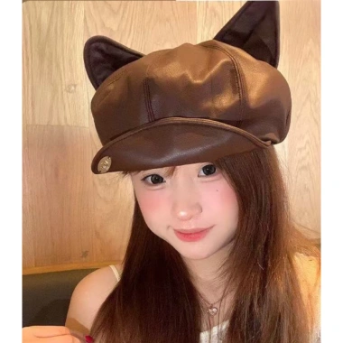 Nón beret nữ da PU bền đẹp, form phồng, tai mèo retro, màu trơn - Giá 57.800đ 9