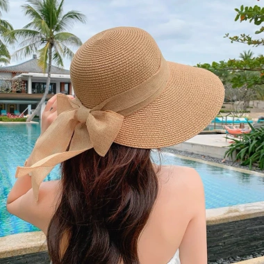 Nón cói (mũ cói) hở sau chất dày, thắt nơ vải bố - Giá ưu đãi 83.300₫