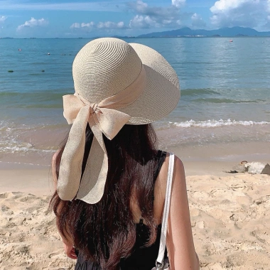 Nón cói (mũ cói) hở sau chất dày, thắt nơ vải bố - Giá ưu đãi 83.300₫