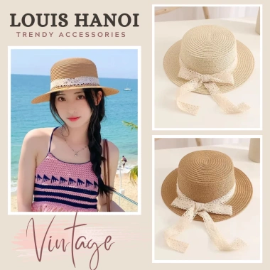 Nón cói ren viền vành tròn xinh xắn - Mũ đi biển nữ phối nơ, giá 37.500₫
