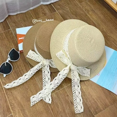 Nón cói ren viền vành tròn xinh xắn - Mũ đi biển nữ phối nơ, giá 37.500₫