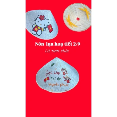 Nón lá bọc vải lụa gấm hoa họa tiết yêu nước – kèm quai nón, thích hợp ngày Quốc khánh, giá ưu đãi 180.000 VNĐ