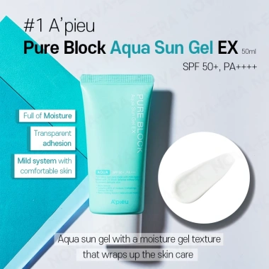 Nova-era apieu Pure Block 50ml Kem chống nắng Tone Up Aqua Sun Cream SPF50 PA+++ Dưỡng ẩm tự nhiên - Giá 182.200đ 2
