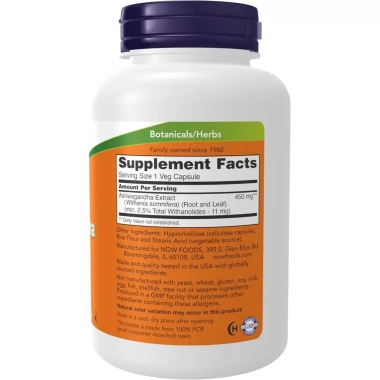 Now Ashwagandha 450mg - Viên uống chiết xuất nhân sâm, tăng năng lượng, tinh thần, giấc ngủ, 429k