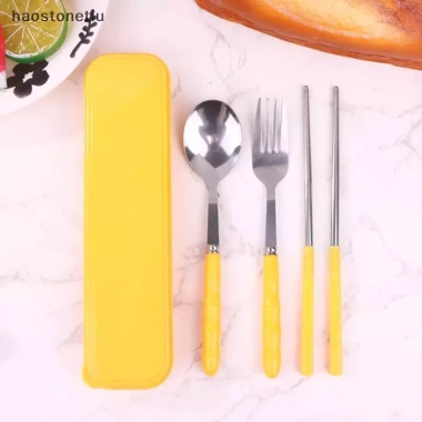 NS 3 Chiếc Thép Không Gỉ Di Động Bộ Đồ Ăn Ngoài Trời Hộp Du Lịch Thìa Nĩa Đũa Cutler Quà Tặng Sinh Viên Người Lớn