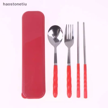 NS 3 Chiếc Thép Không Gỉ Di Động Bộ Đồ Ăn Ngoài Trời Hộp Du Lịch Thìa Nĩa Đũa Cutler Quà Tặng Sinh Viên Người Lớn