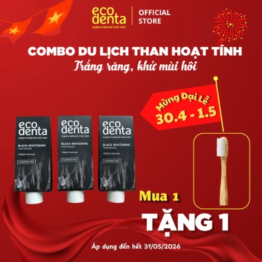 Nụ Vũ Vi Combo 3 tuýp 10ml Kem đánh răng Ecodenta trắng răng than hoạt tính đen - 90.000₫