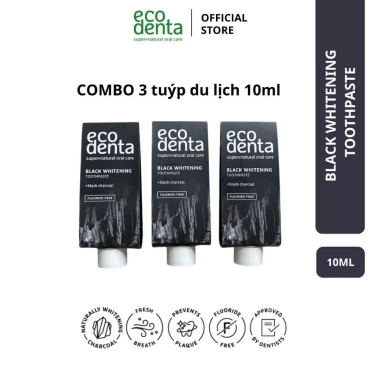 Nụ Vũ Vi Combo 3 tuýp 10ml Kem đánh răng Ecodenta trắng răng than hoạt tính đen - 90.000₫