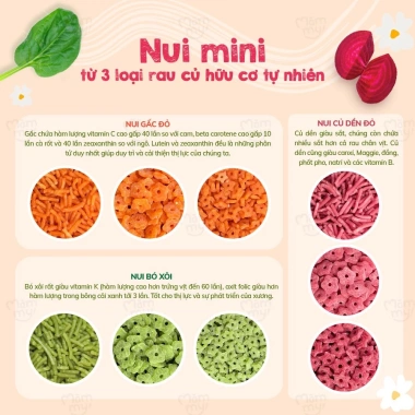 Nui mini rau củ Mămmy cho bé ăn dặm tập nhai trên 6 tháng, hộp 100g giá 15.000đ