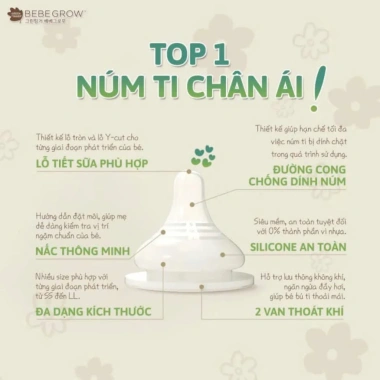 Núm ti bình sữa Green Finger Hàn Quốc 2 van thoát khí – Phù hợp bình moyuum, pigeon, Tovi, 5cm – Giá 138k