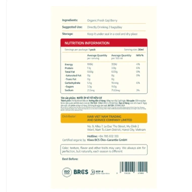 Nước Ép Kỷ Tử Hữu Cơ The An Organics Goji - 55k, chống oxy hoá, tăng sức đề kháng 5 Nước Ép Kỷ Tử Hữu Cơ The An Organics Goji - 55k, chống oxy hoá, tăng sức đề kháng 5