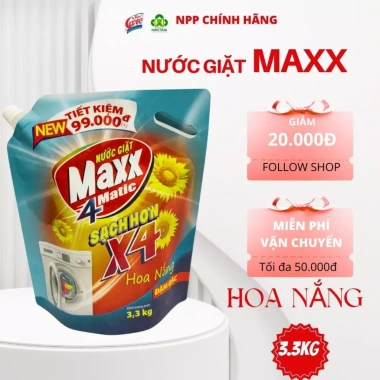 Nước giặt Maxx4 Matic combo 2 túi đậm đặc 3,3kg - Tiết kiệm năng lượng, giá ưu đãi 250k