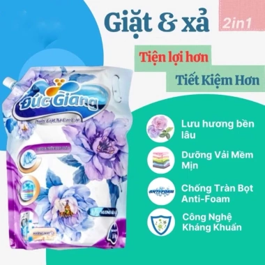 Nước giặt xả 2in1 Đức Giang 3.600ml Siêu sạch, hương ban mai thơm mát, không cần thêm xả, giá chỉ 85.000₫