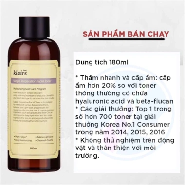 Nước Hoa Hồng Dưỡng Ẩm Dear Klairs Supple Preparation Toner 180ml Giá 74.000 giảm 20%