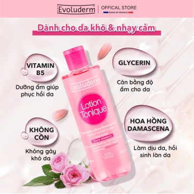 Nước hoa hồng Evoluderm 250ml Dưỡng ẩm, se khít lỗ chân lông, da mềm mịn, giảm 22%