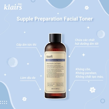 Nước hoa hồng Klairs Supple Preparation Toner 180ml có mùi Dưỡng ẩm, da mềm, giá 235.000₫
