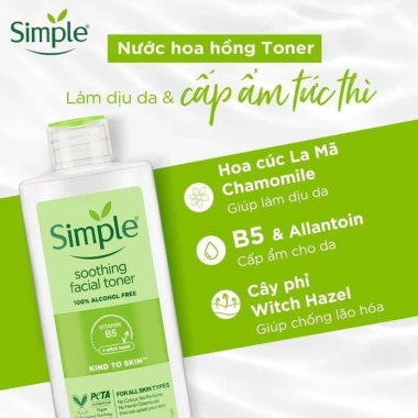 Nước hoa hồng Simple Kind To Skin Toner không cồn: Dịu nhẹ, an toàn cho mọi loại da, giảm giá 120.000₫