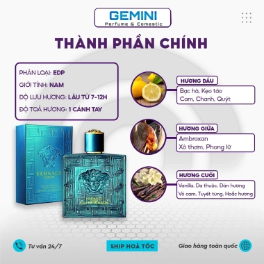 Nước hoa nam Versace Eros EDT 100ml – Nam tính, lưu hương lâu, hương quyến rũ GEMINI NH005 2 Nước hoa nam Versace Eros EDT 100ml – Nam tính, lưu hương lâu, hương quyến rũ GEMINI NH005 2