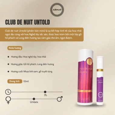 Nước hoa Unisex ARMAF Club de Nuit Untold 105ml - Giá 1.251.300₫, hương sang, lưu hương lâu 3 Nước hoa Unisex ARMAF Club de Nuit Untold 105ml - Giá 1.251.300₫, hương sang, lưu hương lâu 3