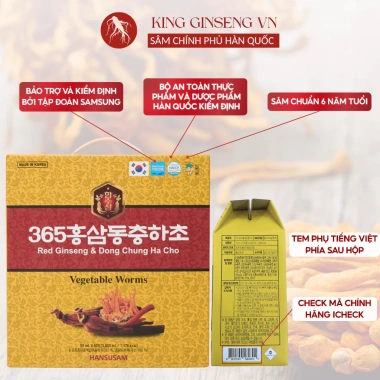 Nước Hồng Sâm Đông Trùng Hạ Thảo 365 Hansusam - Tăng đề kháng, giảm cân, 20/60 gói, 580.000 VND 5 Nước Hồng Sâm Đông Trùng Hạ Thảo 365 Hansusam - Tăng đề kháng, giảm cân, 20/60 gói, 580.000 VND 5