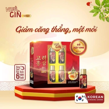 Nước Hồng Sâm Vital Gin Gold 6 chai 100ml - Giá 305.000đ, tặng 1 hộp yến 6 hũ