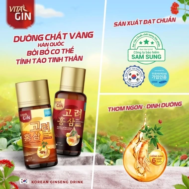 Nước Hồng Sâm Vital Gin Gold 6 chai 100ml - Giá 305.000đ, tặng 1 hộp yến 6 hũ
