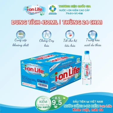 Nước ion kiềm ionLife 450ml, thùng 24 chai, công nghệ Nhật Bản, hỗ trợ khỏe ruột, mát da - Giá ưu đãi 80.000đ