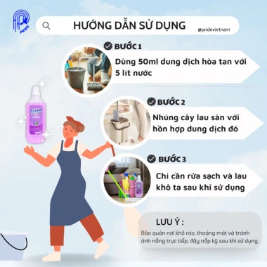 Nước Lau Sàn Clean Fast Hương Lavender 1,0 Kg - Tẩy sạch nhanh, Thơm nhẹ