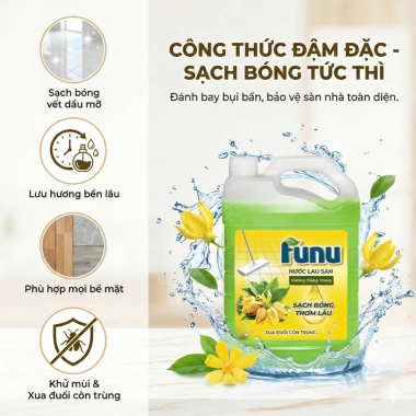 Nước lau sàn Funu 3.8kg ngăn côn trùng - Hương Sả Chanh, Lily, Lavender, Ylang - Giá ưu đãi 85.000₫