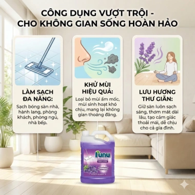 Nước lau sàn Funu 3.8kg ngăn côn trùng - Hương Sả Chanh, Lily, Lavender, Ylang - Giá ưu đãi 85.000₫