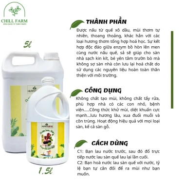 Nước lau sàn hữu cơ enzym bồ hòn, quế, sả - Đuổi muỗi, côn trùng, an toàn trẻ, Huna Home 1L/5L 59.000₫