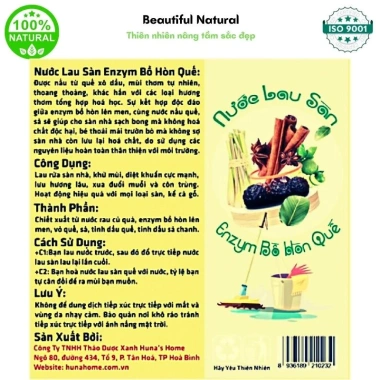 Nước lau sàn hữu cơ enzym bồ hòn, quế, sả - Đuổi muỗi, côn trùng, an toàn trẻ, Huna Home 1L/5L 59.000₫