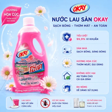 Nước Lau Sàn Okay Thái Lan 2.000ml - Tiêu diệt 99,9% vi khuẩn, hương nhẹ, 89.000đ