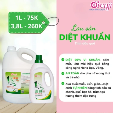 Nước lau sàn ORENJI 3,8L diệt khuẩn không hóa chất, sạch nhanh, không trơn, thơm tinh dầu sả - Giá 240k