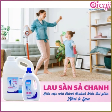 Nước lau sàn ORENJI 3,8L diệt khuẩn không hóa chất, sạch nhanh, không trơn, thơm tinh dầu sả - Giá 240k