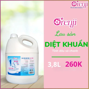 Nước lau sàn ORENJI 3,8L diệt khuẩn không hóa chất, sạch nhanh, không trơn, thơm tinh dầu sả - Giá 240k