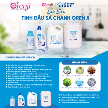 Nước lau sàn ORENJI diệt khuẩn, đuổi côn trùng, tinh dầu sả chanh - sạch bóng, thơm mát 75.000₫