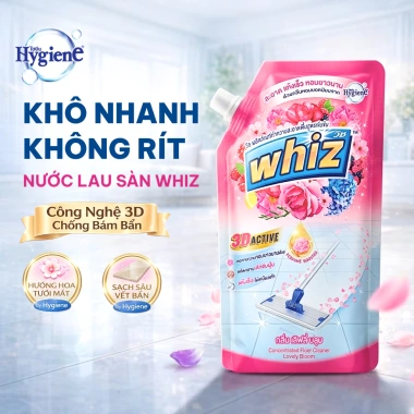 Nước Lau Sàn Whiz Đậm Đặc 3D Active 600ml/650ml - Khô Nhanh, Sạch Bóng, Thơm Lâu, Giá chỉ 37.000 đồng