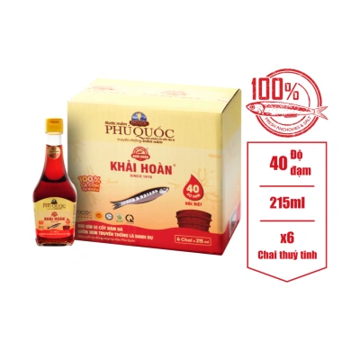 Nước mắm Khải Hoàn thùng 6 chai 215ml đạm 40% - Giá chỉ 390.000, hương vị chuẩn