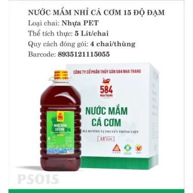 Nước Mắm Nhĩ Cá Cơm 584 Nha Trang 15 do dam 5L chai nhựa - Gia giam 160.000 dong