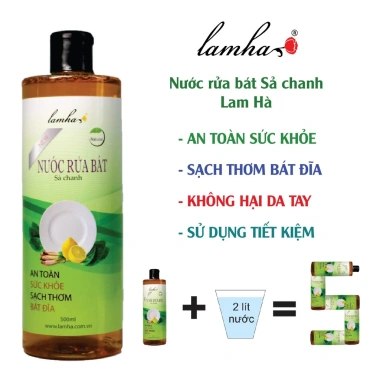 Nước rửa bát Sả Chanh LAMHA 500ml - Hương thơm tự nhiên, tẩy dầu mỡ mạnh, Giá 85.000₫
