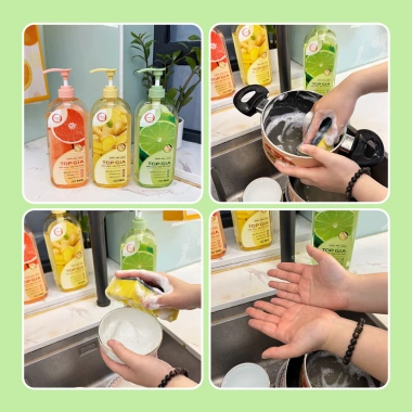 Nước rửa bát Top Gia 1kg 3 mùi hương - Không kích ứng da, sạch an toàn, bảo vệ da tay, giá 129.000₫ 8