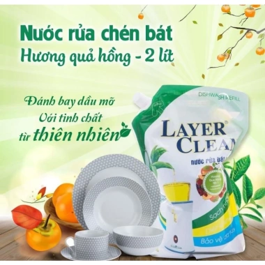 Nước rửa chén bát hữu cơ Layer Clean 2L hương quả Hồng, chiết xuất thực vật, giá chỉ 50.000đ