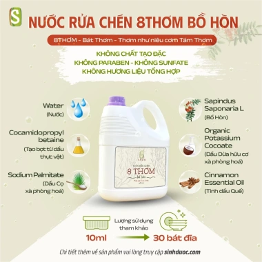 Nước Rửa Chén Bồ Hòn Can 3L8 Hữu Cơ An Toàn, Lành Tính - Giá 236.840 VND HTX SINH DƯỢC