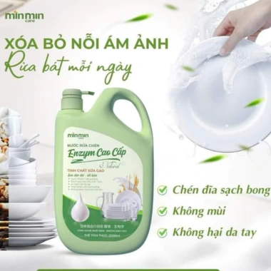 Nước rửa chén Enzym Min Min Nhật Bản, sạch an toàn, hương sữa gạo, giá 39.000₫