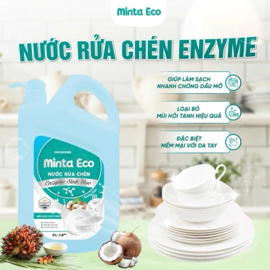 Nước rửa chén enzym thuần chay Minta - công nghệ châu Âu, hương dừa, mềm tay, lành tính, an toàn cho trẻ, giảm giá 95.999 VNĐ