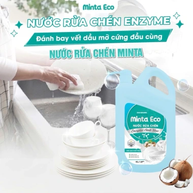 Nước rửa chén enzym thuần chay Minta - công nghệ châu Âu, hương dừa, mềm tay, lành tính, an toàn cho trẻ, giảm giá 95.999 VNĐ